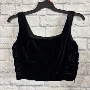 House of Harlow 1960 Black Velvet Corset Crop Blouse Womens Size Small